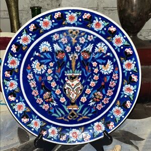 Stunning and Large Turkish Mavi Cini Kütahya Decorative Wall Charger Signed